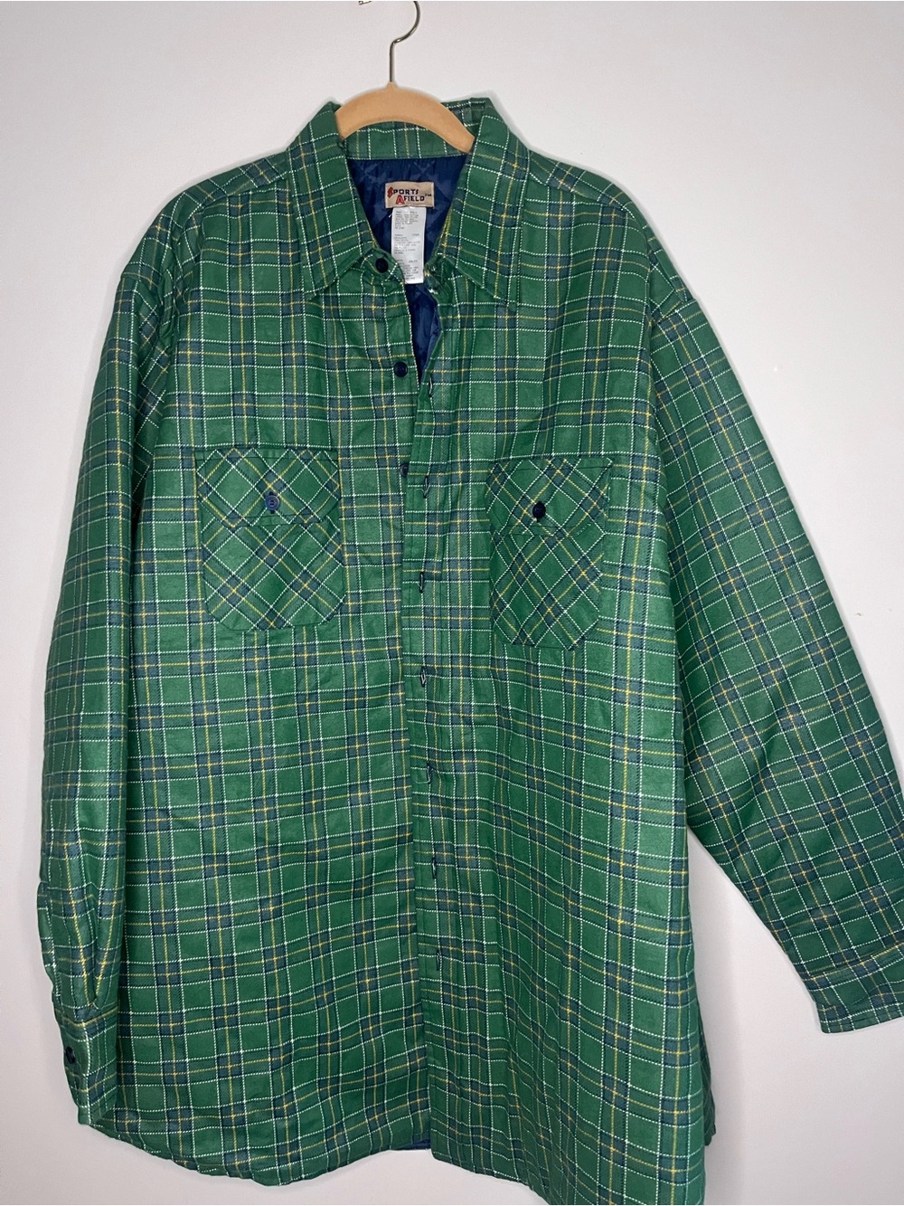 Vtg Sports Afield Green Plaid Quilted-Lined Jacket